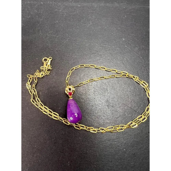 Phosphosiderite and CZ pendant with gold over sterling silver chain - Picture 3 of 11